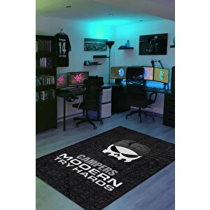 Pusucular Siyah Oyuncu Halısı Beyaz Renk Gamer Temalı Halı Call Of Duty Sever Hediye Halı 160x240 cm