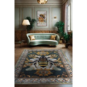 Nuh'un Gemisi Koleksiyonu Arı, Çiçek Desenli Art Deco Tarzı Vintage Halı,çok Renkli Maksimalist Halı 120x180 cm