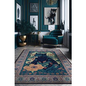 Nuh'un Gemisi Koleksiyonu Panter, Çiçek Desenli Art Deco Tarzı Vintage Halı,çok Renkli Maksimalist Halı 160x240 cm