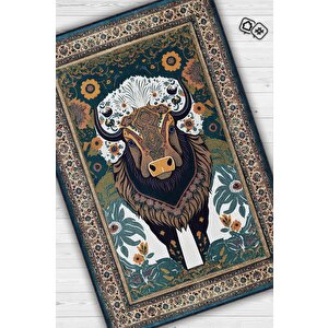Nuh'un Gemisi Koleksiyonu Bizon, Çiçek Desenli Art Deco Tarzı Vintage Halı,çok Renkli Maksimalist Halı 80x120 cm