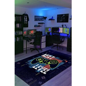 Next Level Lacivert Oyuncu Halısı Gamer Özel Tasarım Halı Oyuncuya Hediye Çok Renkli Halı 160x240 cm