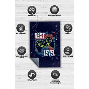 Homshtag Next Level Lacivert Oyuncu Halısı Gamer Özel Tasarım Halı Oyuncuya Hediye Çok Renkli Halı