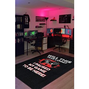 Oyunu Durdurdum Siyah Renkli Oyuncu Halısı Gamerlara Özel Tasarım Halı Oyuncuya Hediye Halı 200x300 cm