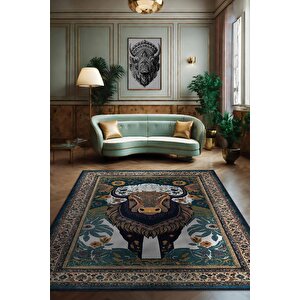Nuh'un Gemisi Koleksiyonu Bizon, Çiçek Desenli Art Deco Tarzı Vintage Halı,çok Renkli Maksimalist Halı 100x150 cm