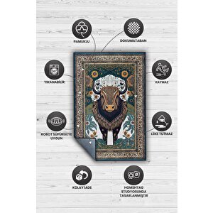 Homshtag Nuh'un Gemisi Koleksiyonu Bizon, Çiçek Desenli Art Deco Tarzı Vintage Halı,çok Renkli Maksimalist Halı