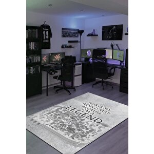 Ben Efsaneyim Gri Renk Oyuncu Halısı Gamer Temalı Halı League Of Legends Sever Hediye Halı 160x240 cm