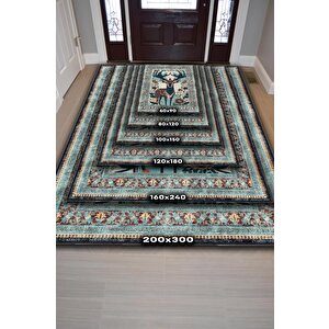 Homshtag Nuh'un Gemisi Koleksiyonu Geyik, Çiçek Desenli Art Deco Tarzı Vintage Halı,çok Renkli Maksimalist Halı
