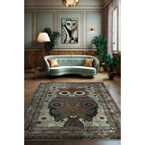 Homshtag Nuh'un Gemisi Koleksiyonu Baykuş, Çiçek Desenli Art Deco Tarzı Vintage Halı,çok Renkli Maksimalist Halı