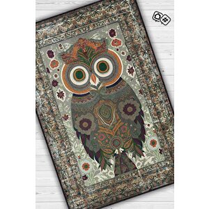 Homshtag Nuh'un Gemisi Koleksiyonu Baykuş, Çiçek Desenli Art Deco Tarzı Vintage Halı,çok Renkli Maksimalist Halı