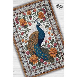 Nuh'un Gemisi Koleksiyonu Tavus Kuşu, Çiçek Desenli Art Deco Tarzı Vintage Halı,çok Renkli Maksimalist Halı 200x300 cm