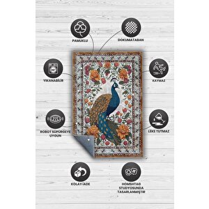 Homshtag Nuh'un Gemisi Koleksiyonu Tavus Kuşu, Çiçek Desenli Art Deco Tarzı Vintage Halı,çok Renkli Maksimalist Halı