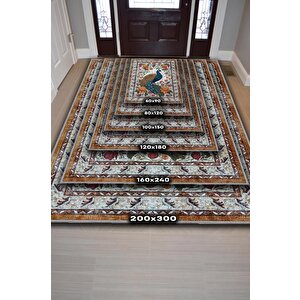 Homshtag Nuh'un Gemisi Koleksiyonu Tavus Kuşu, Çiçek Desenli Art Deco Tarzı Vintage Halı,çok Renkli Maksimalist Halı