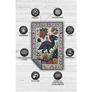 Homshtag Nuh'un Gemisi Koleksiyonu Dinozor, Çiçek Desenli Art Deco Tarzı Vintage Halı,çok Renkli Maksimalist Halı