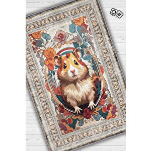 Homshtag Nuh'un Gemisi Koleksiyonu Hamster Çiçek Desenli Temalı Vintage Renkli Maksimalist Halı