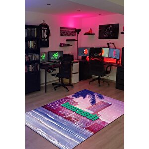 Busted Çok Renkli Oyuncu Halısı Pembe Renk Gamer Temalı Halı Modern Gta Sever Oyuncu Halısı 100x150 cm