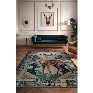 Nuh'un Gemisi Koleksiyonu Ceylan, Çiçek Desenli Art Deco Tarzı Vintage Halı,çok Renkli Maksimalist Halı 100x150 cm