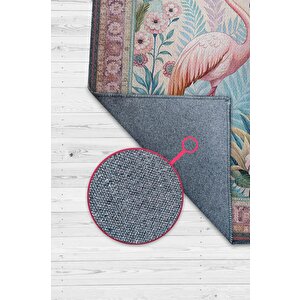Nuh'un Gemisi Koleksiyonu Flamingo Temalı Çiçek Desenli Vintage Pembe Renkli Konsept Halı 80x120 cm