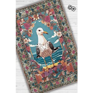 Nuh'un Gemisi Koleksiyonu Martı Çiçek Desenli Temalı Vintage Renkli Maksimalist Halı 200x300 cm