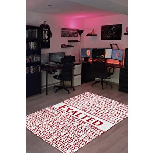 Homshtag Yüce Kırmızı Beyaz Renkli Oyuncu Halısı Zemini Beyaz Gamer Temalı Path Of Exile Sever Halı 200x300 cm