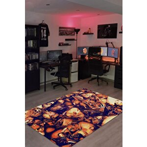 Allstars Çok Renkli Oyuncu Halısı Zemi Siyah Renk Gamer Temalı Dota Sever Hediyelik Halı 200x300 cm