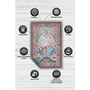 Homshtag Nuh'un Gemisi Koleksiyonu Flamingo Temalı Çiçek Desenli Vintage Pembe Renkli Konsept Halı