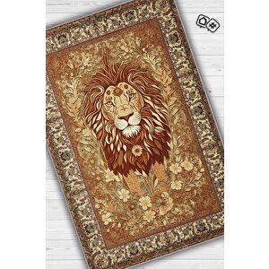 Nuh'un Gemisi Koleksiyonu Aslan, Çiçek Desenli Art Deco Tarzı Vintage Halı,çok Renkli Maksimalist Halı 80x120 cm