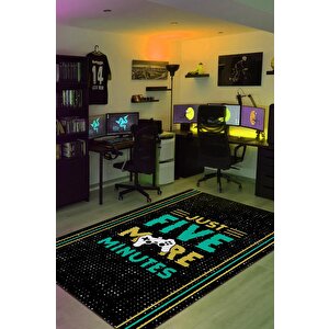 Beş Dakika Daha Siyah Oyuncu Halısı Gamerlara Özel Tasarım Halı Oyuncuya Hediye Halı 120x180 cm
