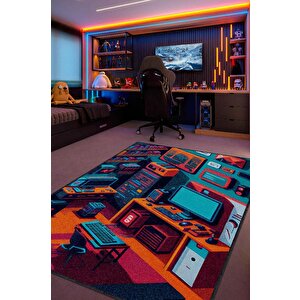 Renkli Gamer Odası Halısı,pastel Tonlu Canlı Renkli Genç Odası Halısı,modern Gamer Halısı 80x120 cm