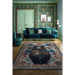 Nuh'un Gemisi Koleksiyonu Ayı, Çiçek Desenli Art Deco Tarzı Vintage Halı,çok Renkli Maksimalist Halı 80x120 cm