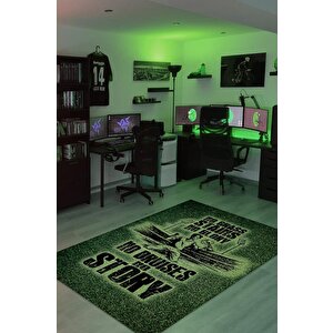 Sahadaki Zafer Çok Renkli Oyuncu Halısı Yeşil Renk Gamer Temalı Halı Pes Sever Hediye Halı 120x180 cm