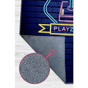 Oyun Alanı Mavi Renk Oyuncu Halısı Neon Renk Gamer Temalı Halı Modern Oyuncuya Hediye Halı 200x300 cm