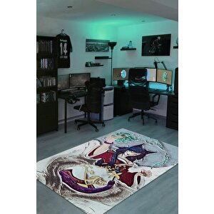 Ahri Çok Renkli Oyuncu Halısı Zemini Gri Renk Gamer Temalı League Of Legends Hediyelik Halı 120x180 cm