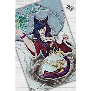 Ahri Çok Renkli Oyuncu Halısı Zemini Gri Renk Gamer Temalı League Of Legends Hediyelik Halı 120x180 cm