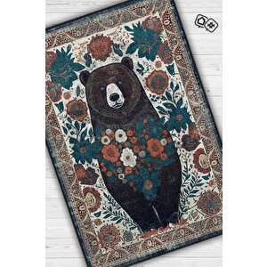 Homshtag Nuh'un Gemisi Koleksiyonu Ayı, Çiçek Desenli Art Deco Tarzı Vintage Halı,çok Renkli Maksimalist Halı