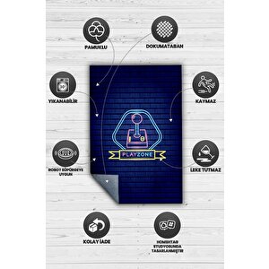 Homshtag Oyun Alanı Mavi Renk Oyuncu Halısı Neon Renk Gamer Temalı Halı Modern Oyuncuya Hediye Halı
