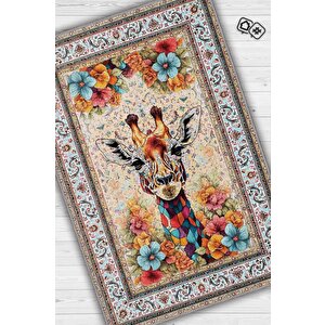 Nuh'un Gemisi Koleksiyonu Zürafa, Çiçek Desenli Art Deco Tarzı Vintage Halı,çok Renkli Maksimalist Halı 200x300 cm