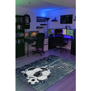 Bir Maç Daha Çok Renkli Oyuncu Halısı Gri Gamer Temalı Halı Pes Sever Hediye Gölgeli Halı 160x240 cm