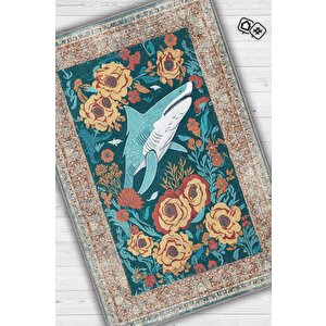 Nuh'un Gemisi Koleksiyonu Köpek Balığı, Çiçek Desenli Art Deco Tarzı Vintage Halı,çok Renkli Maksimalist Halı 160x240 cm