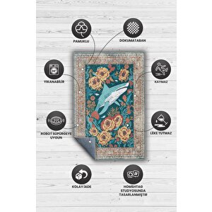 Homshtag Nuh'un Gemisi Koleksiyonu Köpek Balığı, Çiçek Desenli Art Deco Tarzı Vintage Halı,çok Renkli Maksimalist Halı
