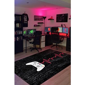 Homshtag Oyun Ritmi Siyah Oyuncu Halısı Gamer Tasarım Halı Oyuncuya Hediye Halı Konsol Temalı Halı 200x300 cm
