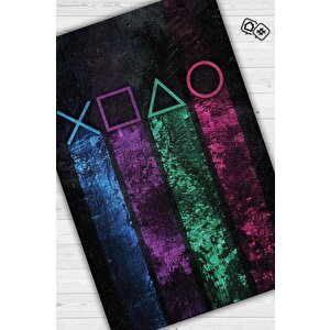 Joystick Renkli Oyuncu Halısı Zemini Siyah Renk Gamer Temalı Halı Oyuncuya Hediyelik Halı 160x240 cm