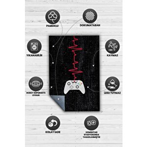 Homshtag Oyun Ritmi Siyah Oyuncu Halısı Gamer Tasarım Halı Oyuncuya Hediye Halı Konsol Temalı Halı