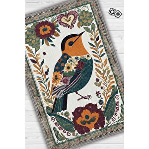 Nuh'un Gemisi Koleksiyonu Kuş, Çiçek Desenli Art Deco Tarzı Vintage Halı,çok Renkli Maksimalist Halı 80x120 cm