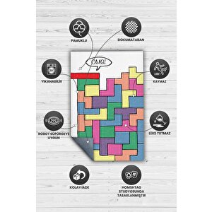 Homshtag Olamaz Renkli Oyuncu Halısı Zemini Beyaz Renk Gamer Temalı Halı Tetris Sever Hediyelik Halı