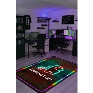 Suçlu Bulundu Renkli Oyuncu Halısı Zemin Kahverenkli Gamer Temalı Among Us Hediye Halı 200x300 cm