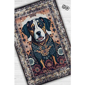 Nuh'un Gemisi Koleksiyonu Köpek, Çiçek Desenli Art Deco Tarzı Vintage Halı,çok Renkli Maksimalist Halı 120x180 cm