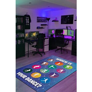 Your Dance Çok Renkli Oyuncu Halısı Mavi Renk Gamer Temalı Halı Fortnite Oyuncu Hediye Halı 160x240 cm