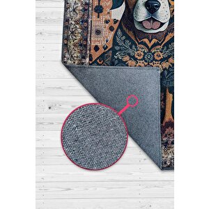 Nuh'un Gemisi Koleksiyonu Köpek, Çiçek Desenli Art Deco Tarzı Vintage Halı,çok Renkli Maksimalist Halı 80x120 cm