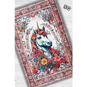 Nuh'un Gemisi Koleksiyonu Unicorn, Çiçek Desenli Art Deco Tarzı Vintage Halı,çok Renkli Maksimalist Halı 200x300 cm
