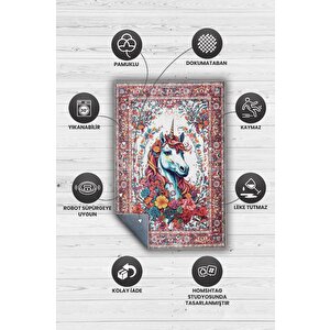 Homshtag Nuh'un Gemisi Koleksiyonu Unicorn, Çiçek Desenli Art Deco Tarzı Vintage Halı,çok Renkli Maksimalist Halı